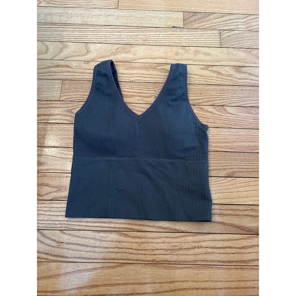Womens crop top bralette padded wide strap vneck grey basic layering essential